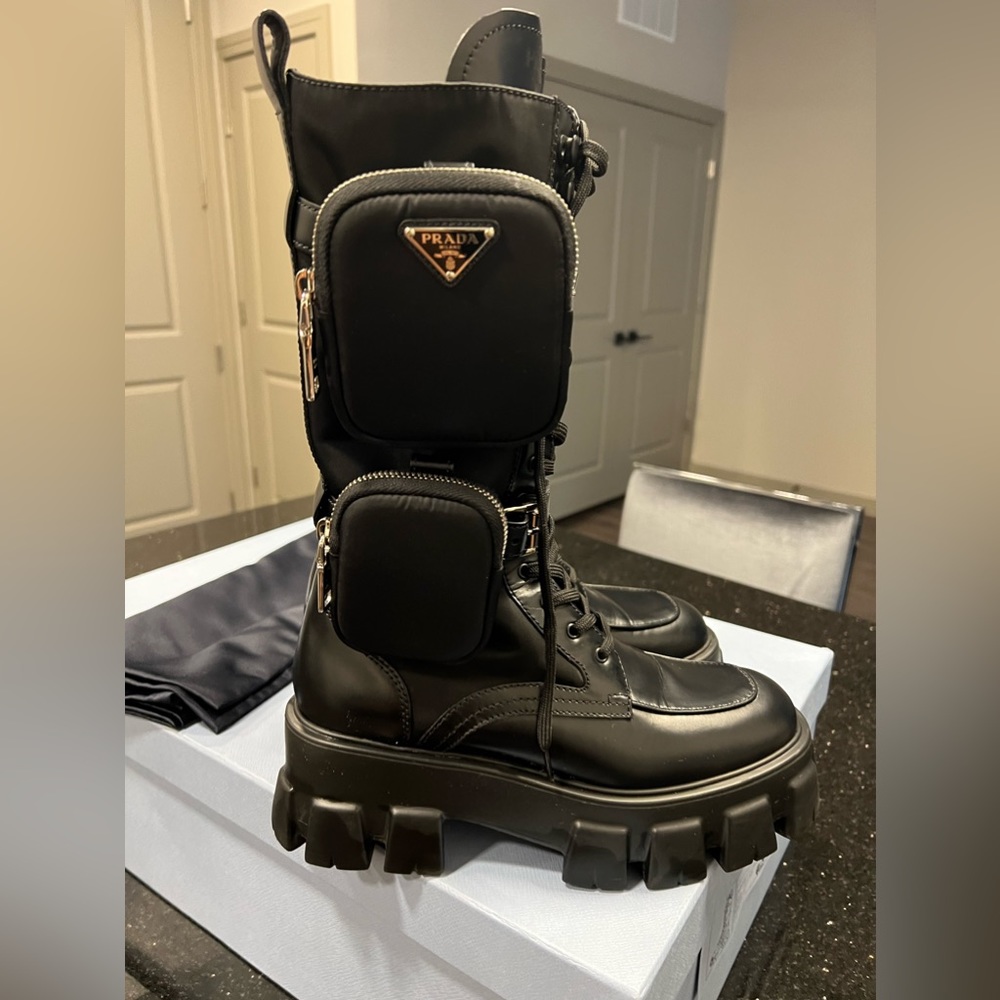 PRADA Monolith leather and nylon boots